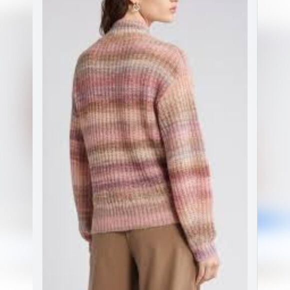 Nordstrom Signature Open Stitch Mock Neck Sweater Rustic Pink Multi Size L & XL - Picture 3 of 16